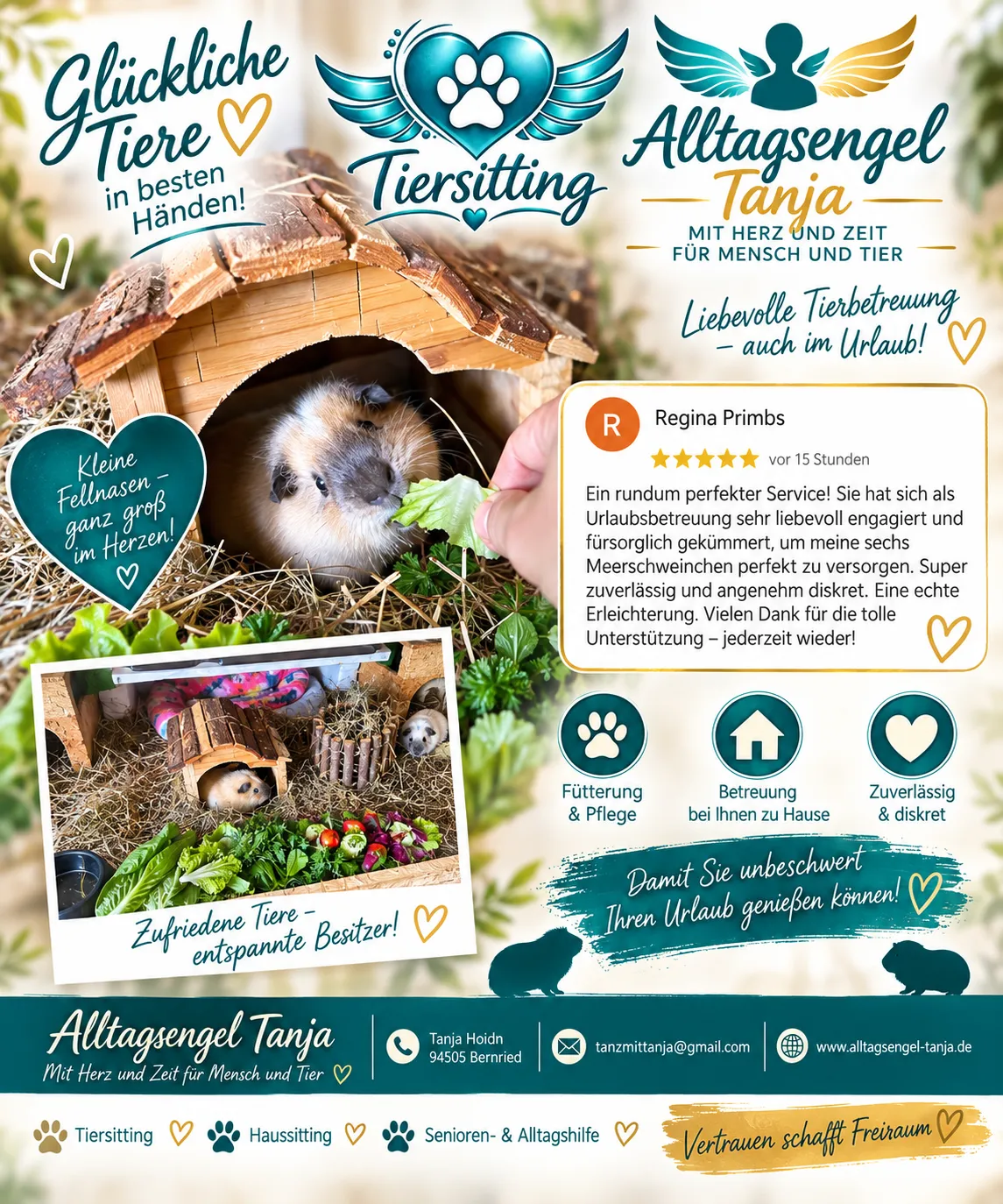 Glückliche Tiere in besten Händen - Meerschweinchen Betreuung Alltagsengel Tanja